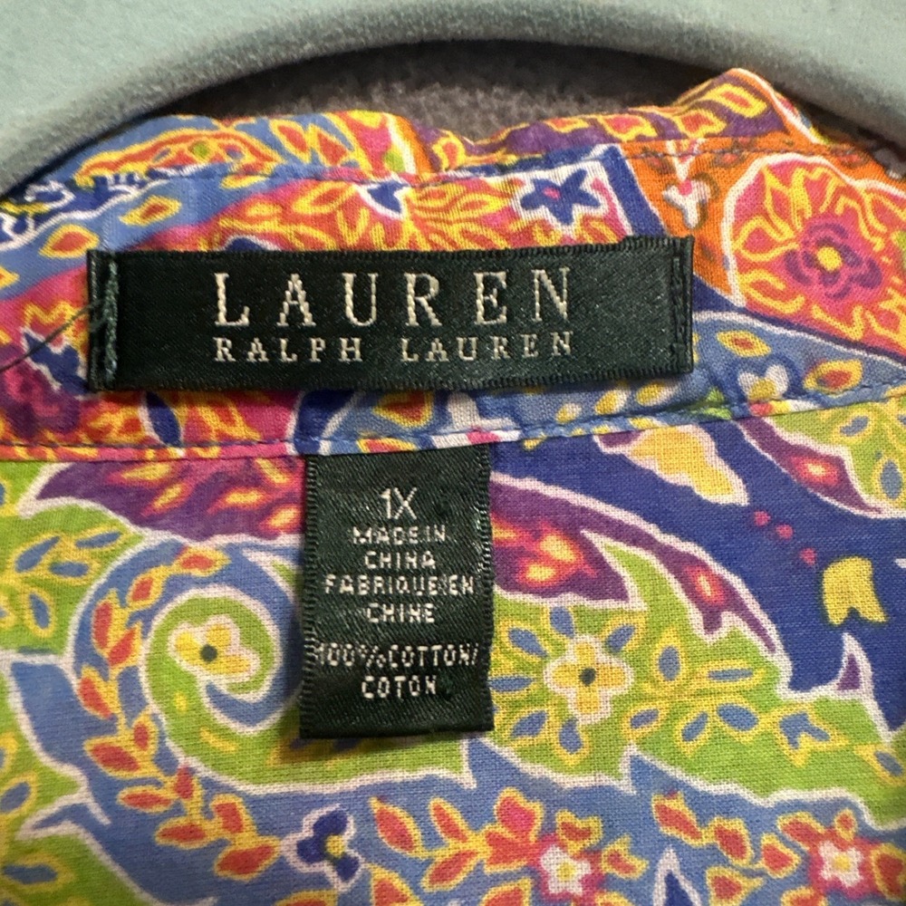 Lauren Ralph Lauren Paisley Button Up Top Womens 1X Colorful Cotton Lightweight - Picture 2 of 6